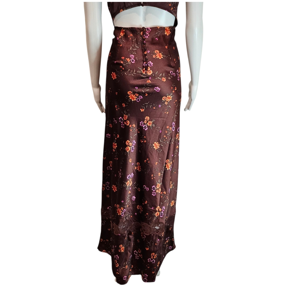 Free People Butterfly Babe Satin Like, Lace Trim Maxi Dress Size Large NWT - Picture 8 of 11